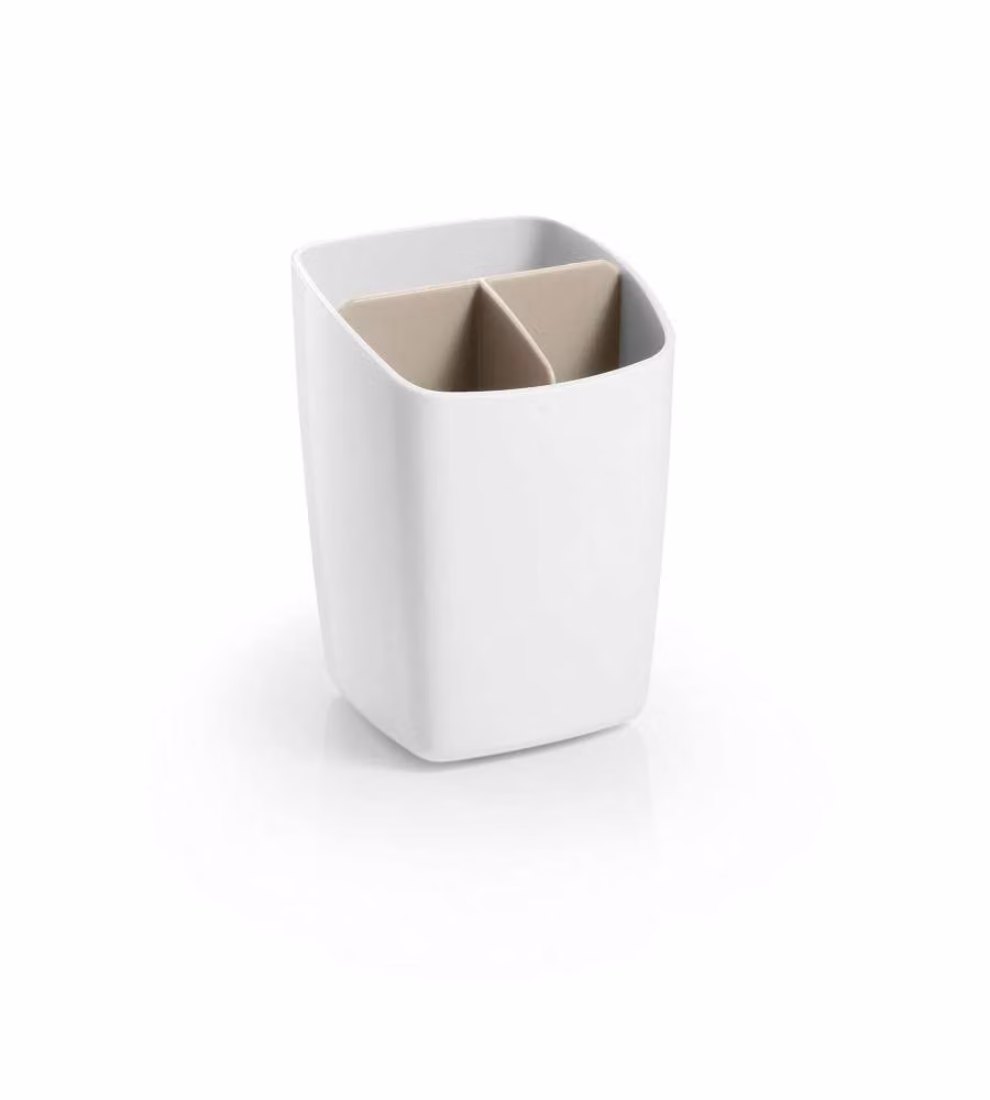 Tescoma Portaspazzolini Quadrato Bianco Tortora 3 Fori - 8,5x12 cm