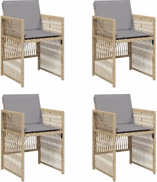 Set di 4 sedie da giardino moderne in polyrattan con cuscini beige e grigio e braccioli – 1