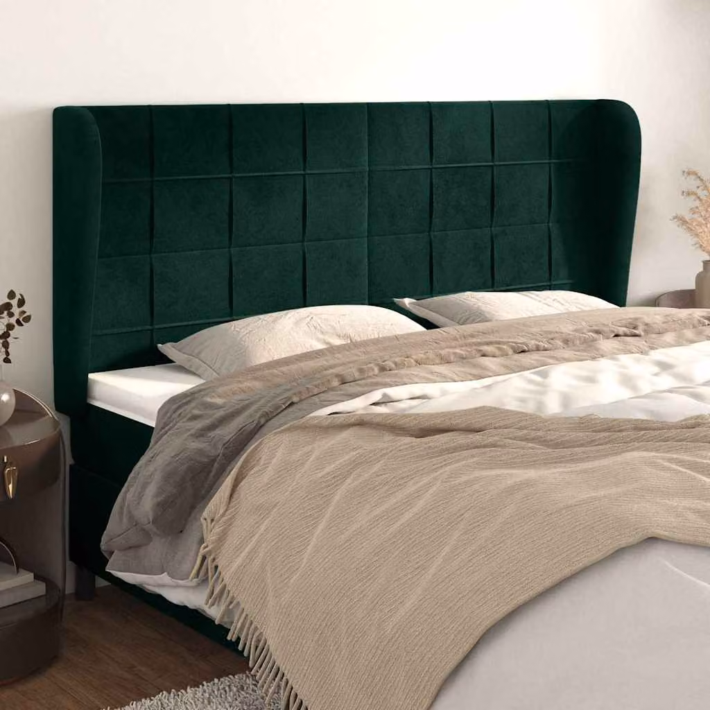 Testiera ad orecchio vidaXL in velluto verde scuro L/P/H: 203 x 23 x 118/128 cm