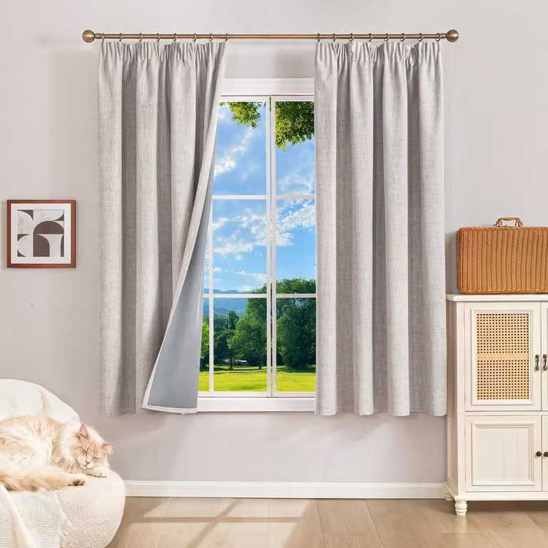 Omgoods - Set di 2 tende oscuranti al 100% - Grigio e bianco, con balza termica, dimensioni 160 x 140 cm