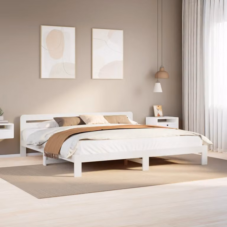 Letto senza materasso vidaXL in legno massello di pino bianco L 180 cm x P 200 cm x H 184 cm