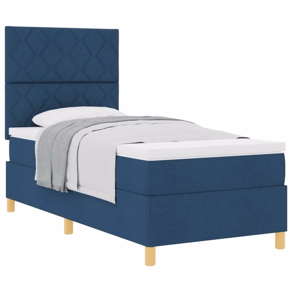 Letto a molle con materasso blu vidaXL in tessuto e legno L/P/H: 200 x 90 x 40 cm – 2