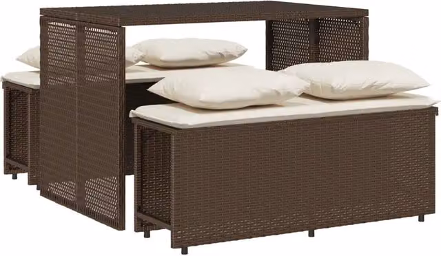 Set da Pranzo da Giardino 3pz | Set Salotto da Giardino con Cuscini in Polyrattan Marrone