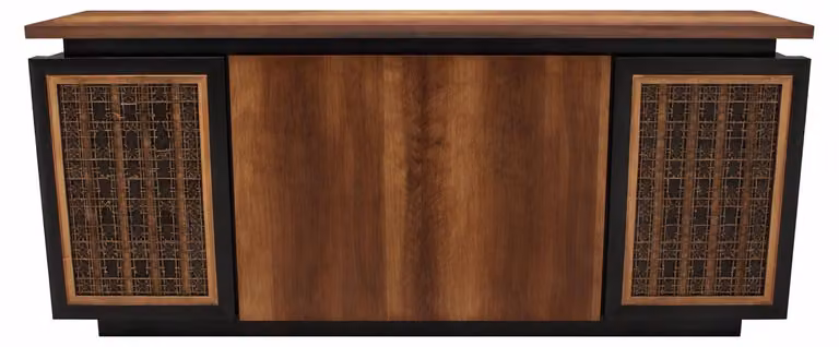 Elegante credenza nei colori marrone e nero, design moderno con struttura in legno