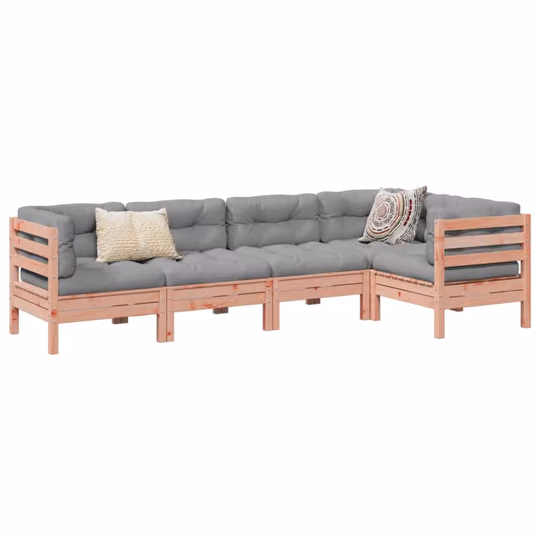 Set di divani da giardino vidaXL a 5 pezzi in legno massello con cuscini grigi e marroni