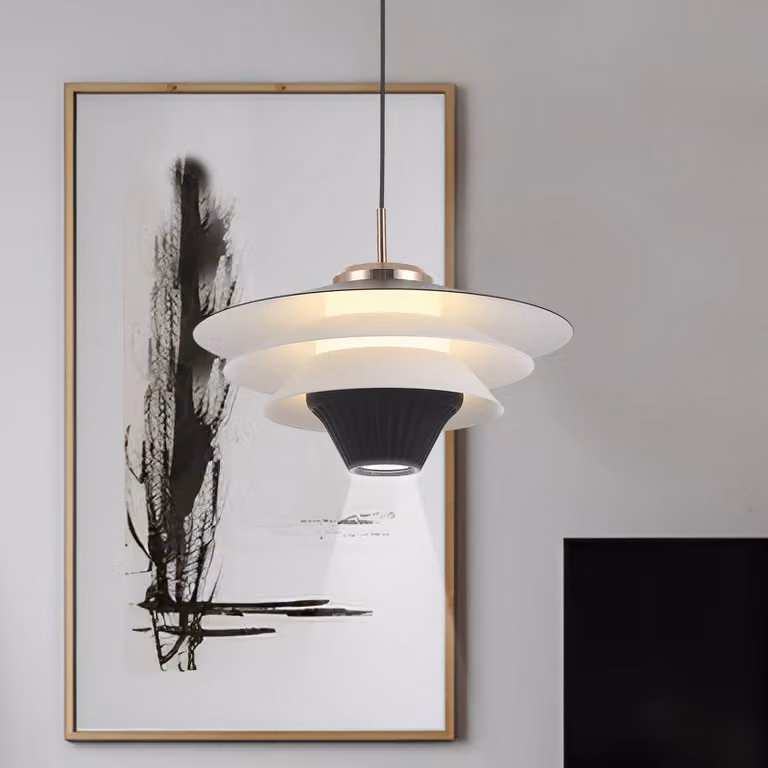 Viokef Lampada LED a sospensione Manley, nero/bianco, Ø 22 cm, metallo Manley, Nero, Soggiorno / Sala da pranzo, Alluminio, Moderno