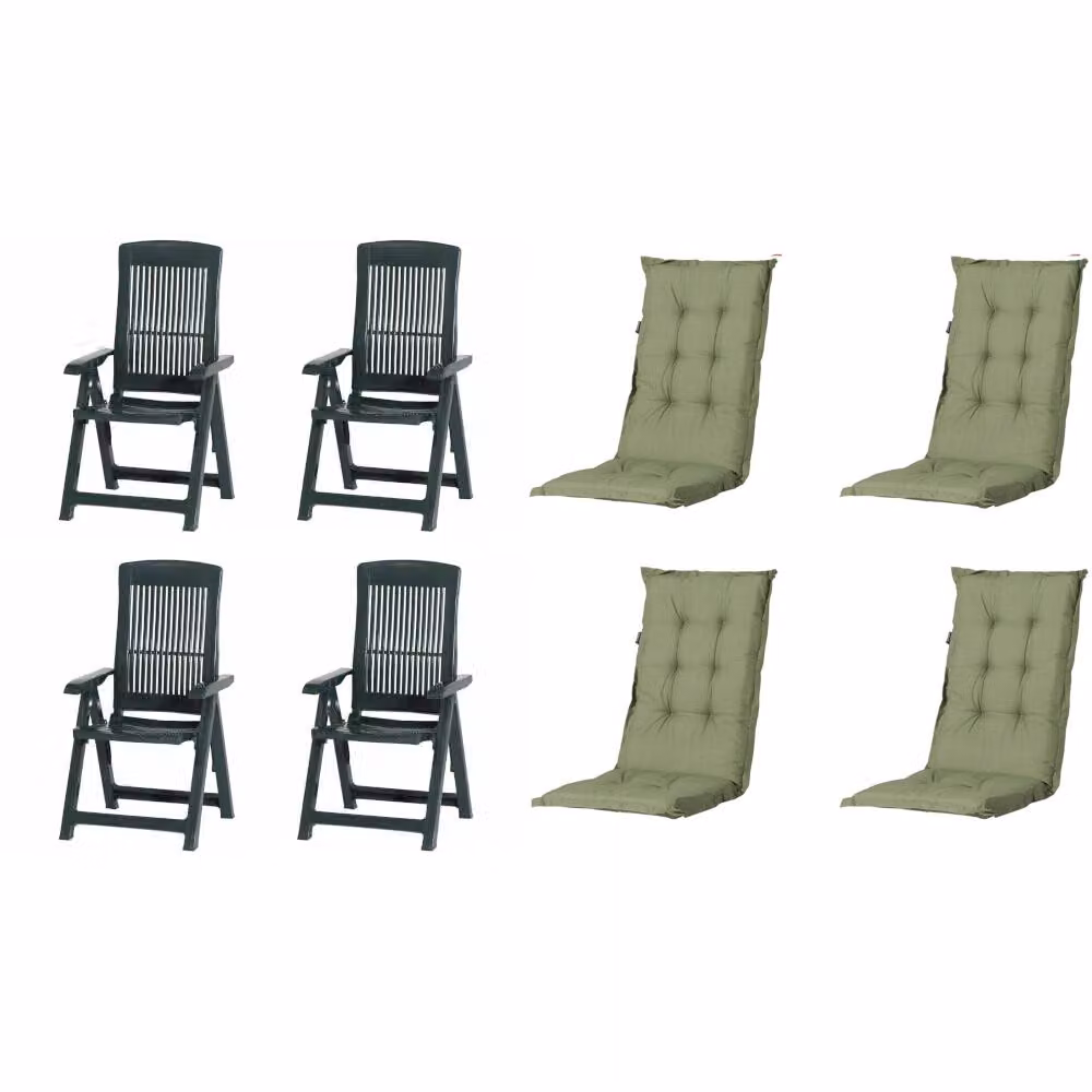 Set di 4 sedie pieghevoli Progarden Tampa con cuscini, verde / verde