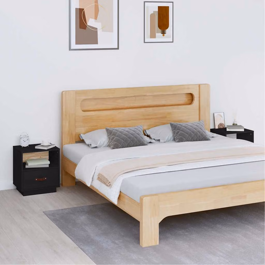 Set di 2 comodini vidaXL in legno massello di pino nero L 40 cm, P 34 cm, H 45 cm