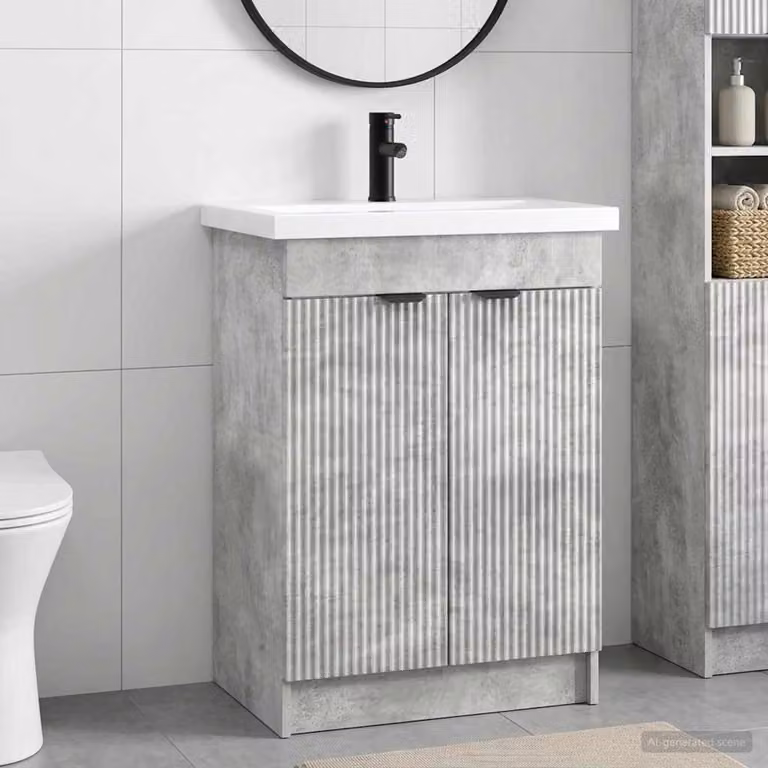 Set di mobili per il bagno moderno vidaXL in MDF e metallo, Grigio e Nero, L: 78,5 cm, P: 37,5 cm, H: 81 cm