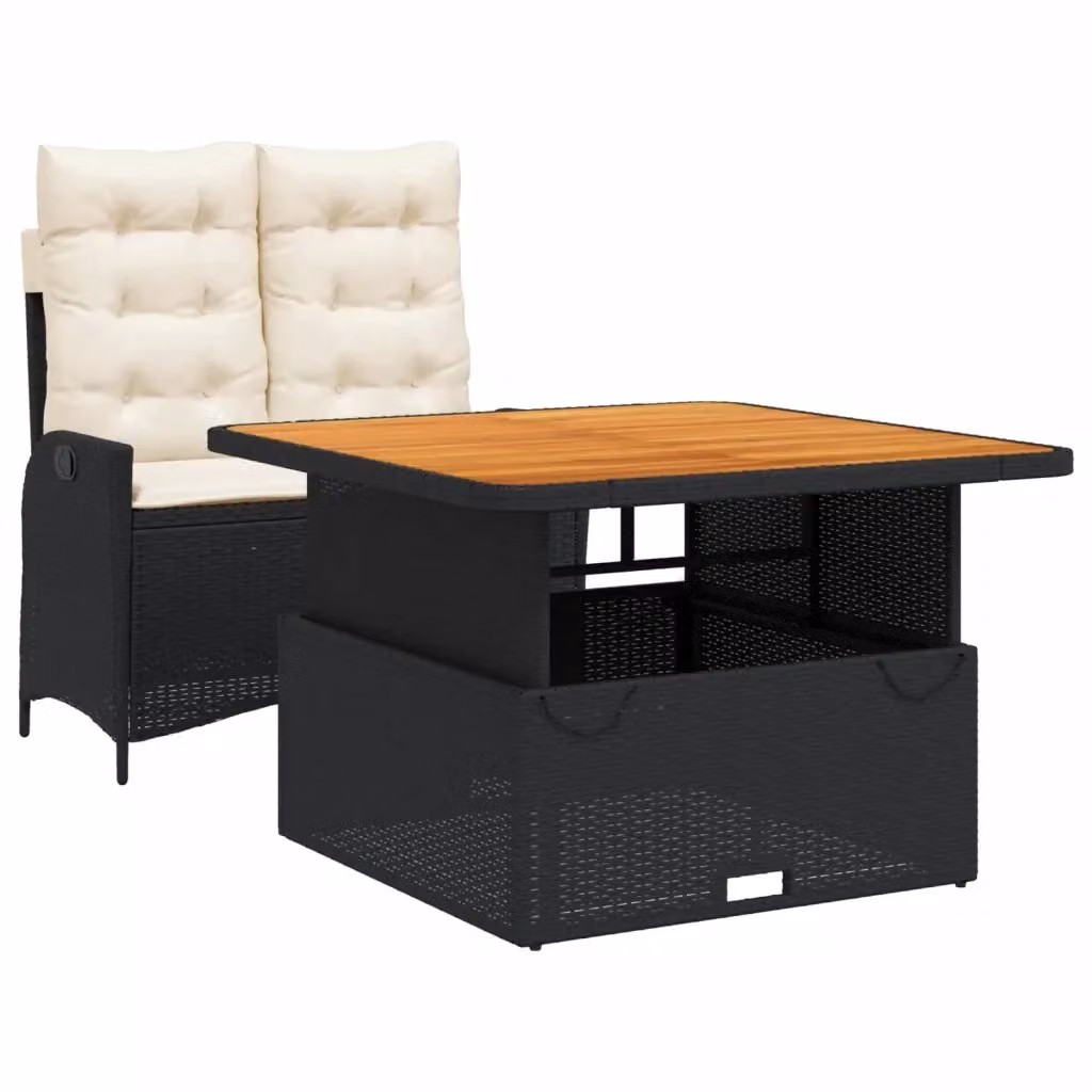 Set da Pranzo da Giardino vidaXL in Polyrattan e Legno di Acacia con Cuscini Nero e Marrone – 2