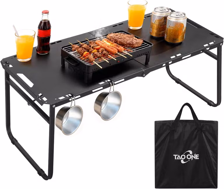 Tavolino pieghevole, dimensioni 120x80 cm, in metallo, colore nero, per l'uso in giardino