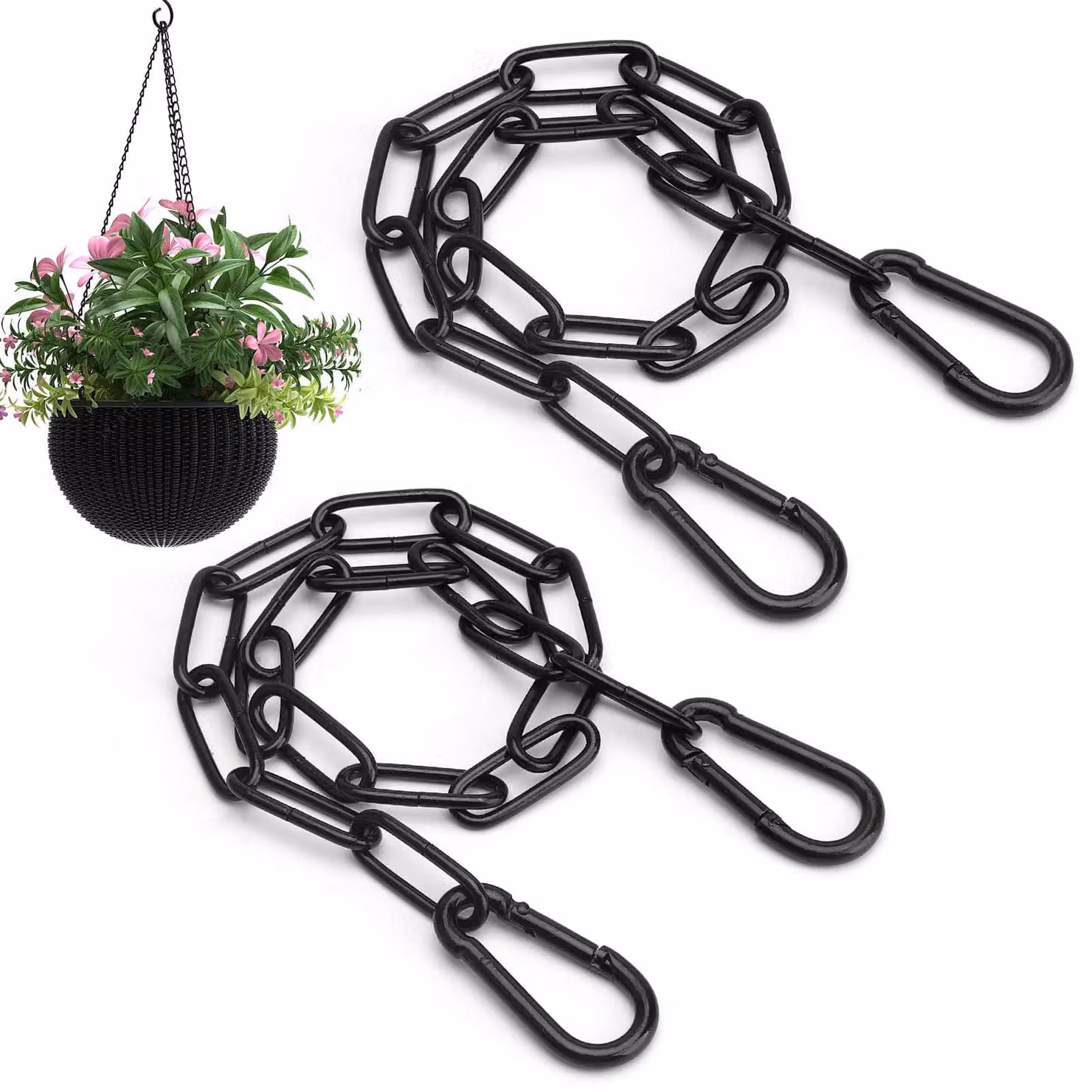 Catena in acciaio inossidabile, lunghezza 0,6 metri, colore nero, confezione da 2 pezzi, con gancio a scatto