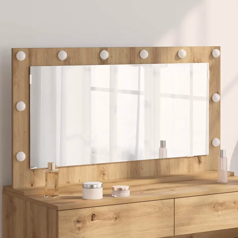 Specchio da vanità moderno vidaXL con luce LED, colore marrone, L 100 cm x P 55 cm x H 18 cm