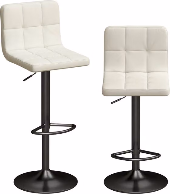 Set di 2 sgabelli da bar regolabili XYLO in pelle sintetica beige e acciaio con struttura in metallo L/P/H: 39.5 x 44 x 88-110 cm