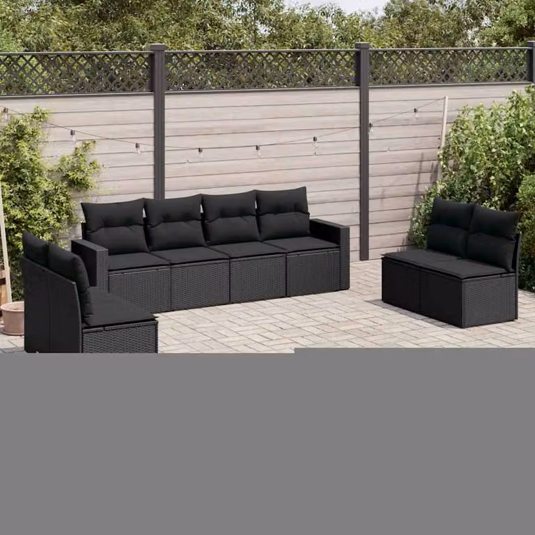 Set di Divani da Giardino vidaXL a Forma di L in Polyrattan Nero con 8 Cuscini e Rivestimenti Rimovibili