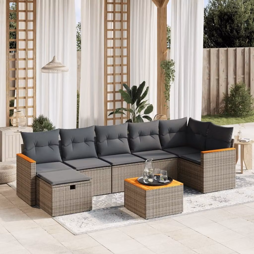 Maison Exclusive - Set da giardino 8 pezzi con cuscini grigio in polyrattan