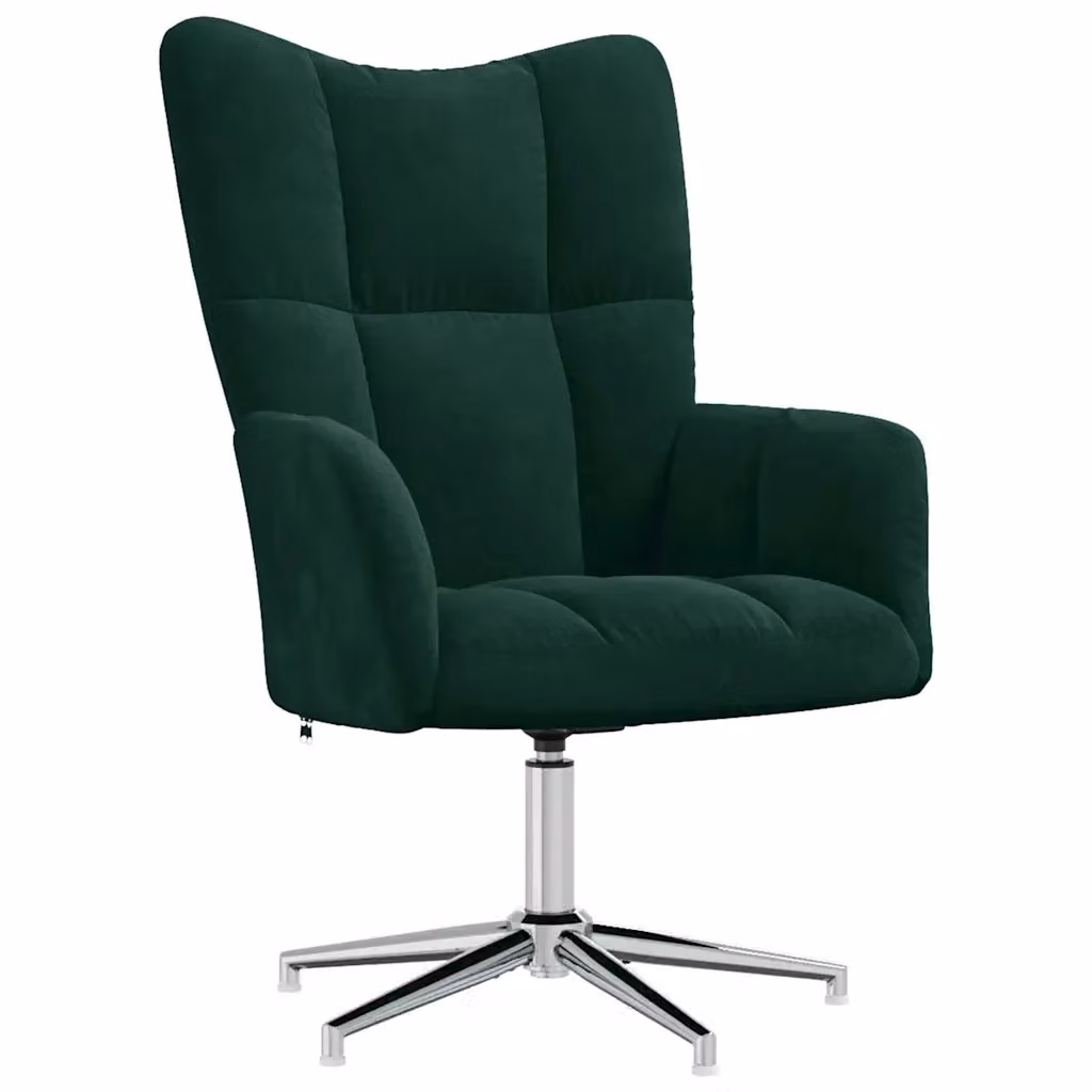 Poltrona Relax girevole 360 gradi in velluto verde scuro con struttura in metallo e braccioli – 2