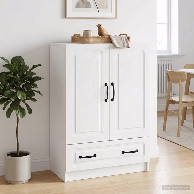Credenza moderna vidaXL in legno ingegnerizzato e metallo, colore bianco, L 66 cm x P 34,5 cm x H 92 cm