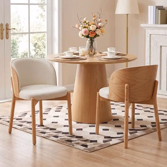 Set di 6 sedie da pranzo Mivray in lino beige con struttura in legno di frassino naturale e design moderno