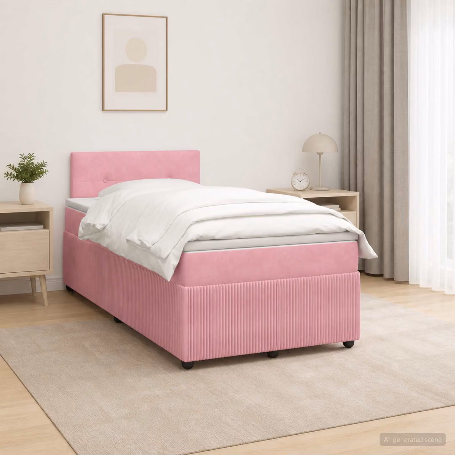 Letto box spring con materasso vidaXL in velluto rosa e bianco L/P: 120 x 200 cm