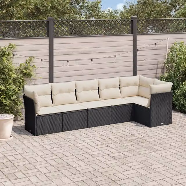 Set Divano da Giardino 6 pz con Cuscini-Sofa da Giardino-Divanetto da esterno Nero in Polyrattan 463202
