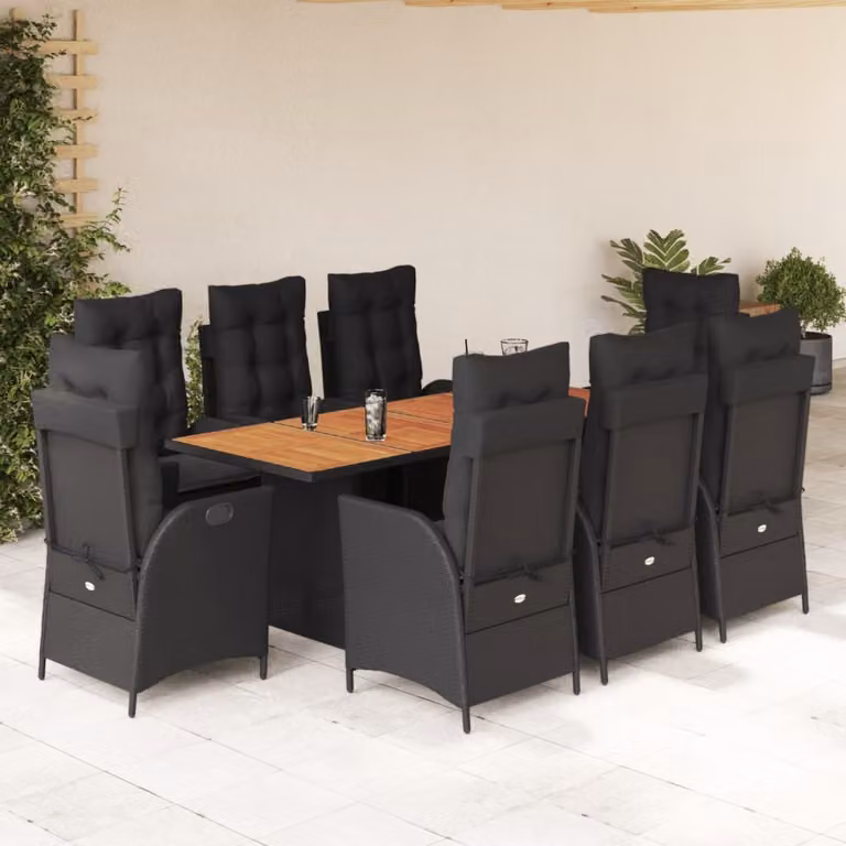 Maison Exclusive - Set da Pranzo da Giardino 9 pz con Cuscini Nero in Polyrattan