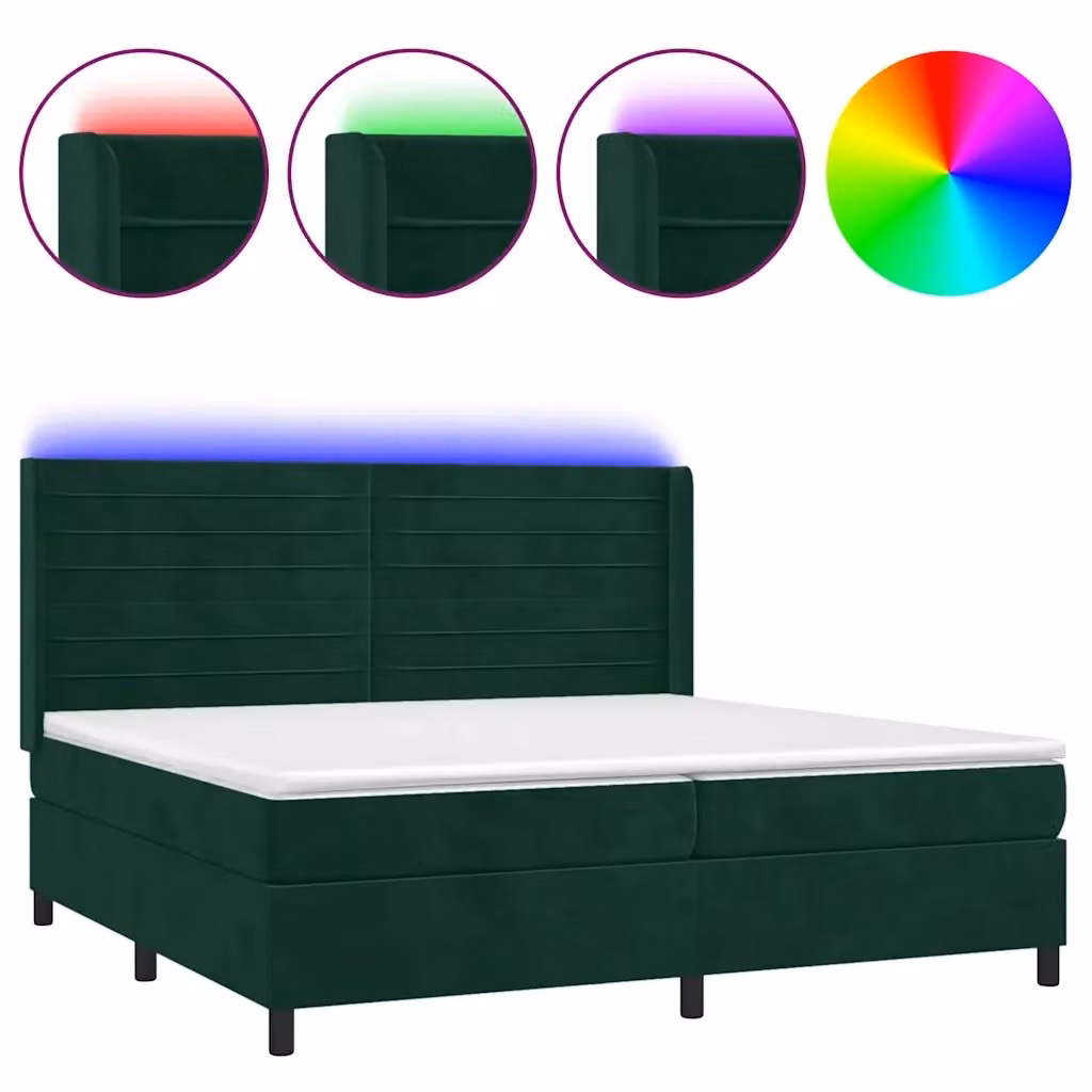 Letto matrimoniale con materasso ibrido vidaXL in velluto verde scuro con illuminazione LED sottostante e porta USB, L/P: 200 x 200 cm – 2