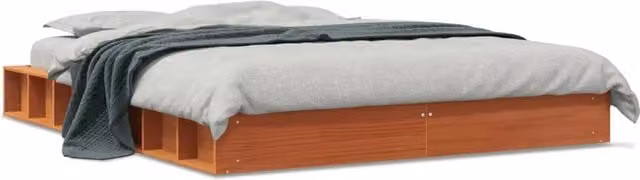 Letto matrimoniale in legno di pino color marrone cera con doghe fisse L/P: 150 x 200 cm – 1