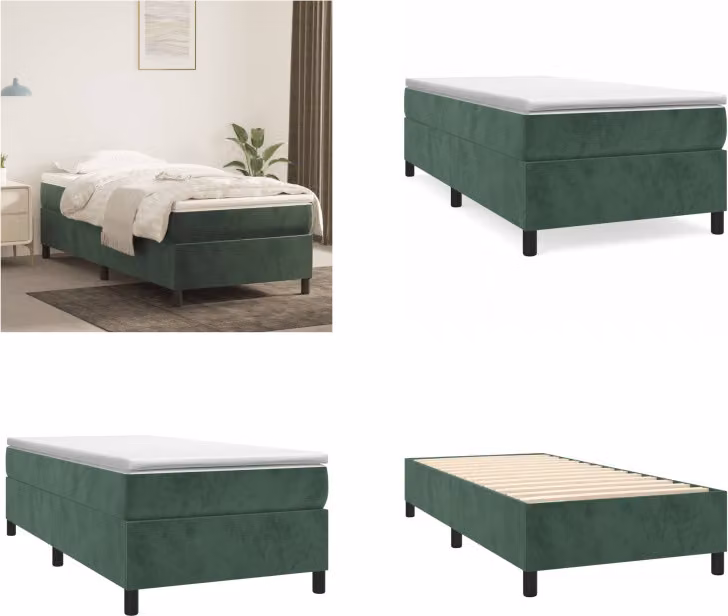vidaXL Letto a molle verde scuro 90x190 cm in velluto - Letto a molle - Letti a molle - Letto - Mobili da camera da letto