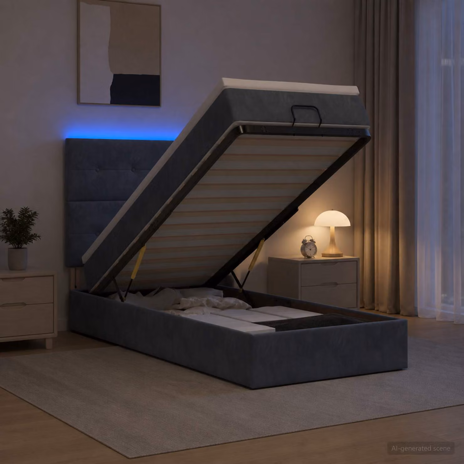 Letto Ottomano vidaXL con Materasso Ibrido e Illuminazione LED, Grigio Scuro, L/P/H: 90 x 190 x 88 cm