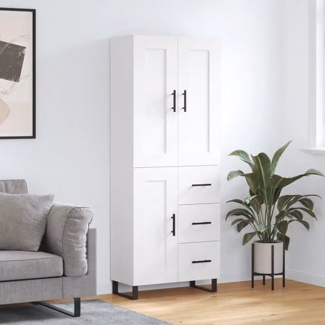 Credenza-Buffet-Armadio da cucina Bianca 69,5x34x180 cm in Legno Multistrato 980649