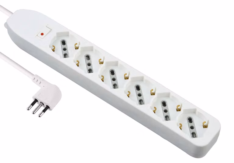 Electraline 61993, ciabatta multipresa con 6 prese, cavo da 1,5 metri, spina piccola da 10A
