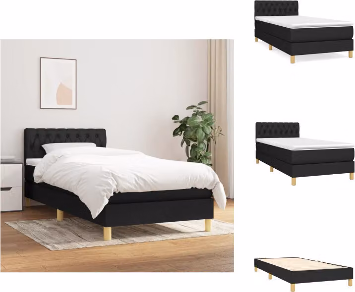 vidaXL Letto a molle con materasso nero 100x200 cm in tessuto - Letti e strutture letto