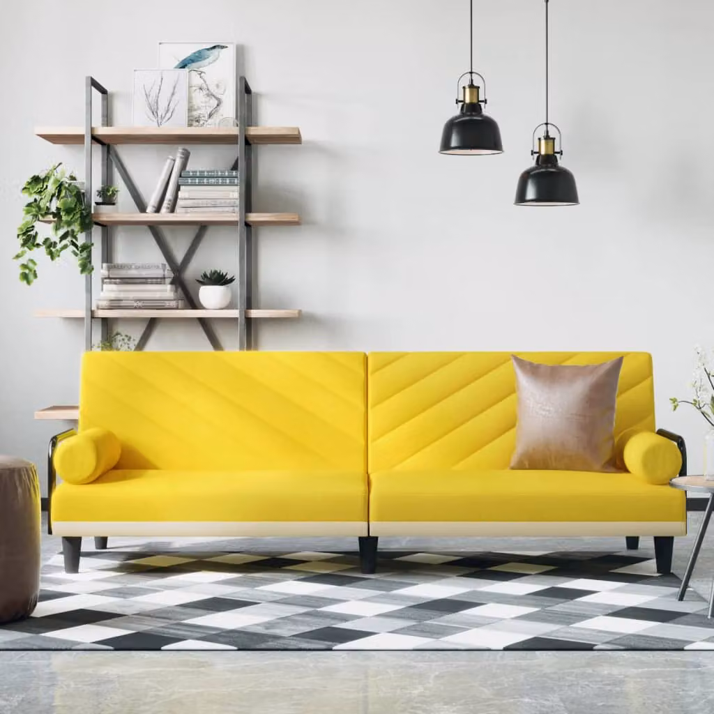 vidaXL Divano Letto Moderno con Braccioli in Tessuto Giallo L: 205 cm, P: 89 cm, H: 70 cm
