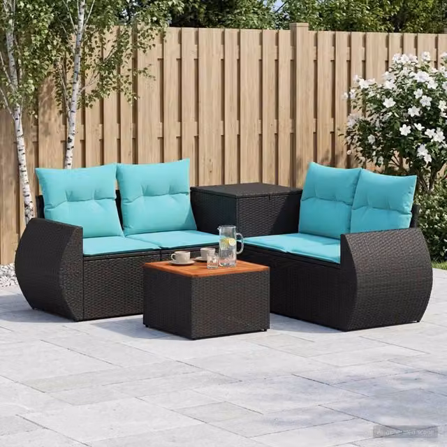 Set di divani 6 pz Nero e Blu 55 x 55 x 37 cm 3447504