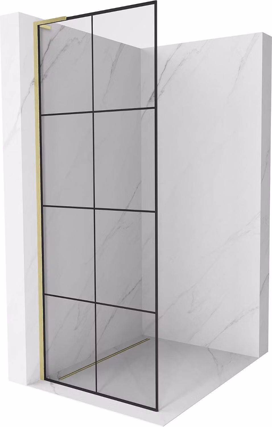 Mexen Kioto L parete doccia Walk-in 90 x 200 cm, griglia nera, dorata spazzolata - 800-090-103-55-77