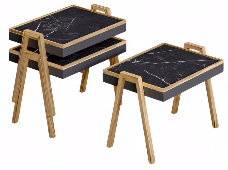 Elegantes schwarzes Couchtisch-Set aus Holz im modernen Design