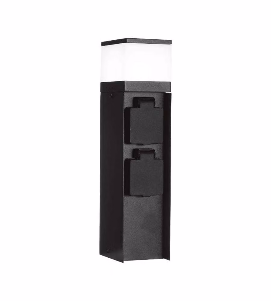 V-TAC Piantana LED da Giardino 30cm con Portafaretto G9 e 2 Prese 16A Schuko in Acciaio Inossidabile Nero IP44