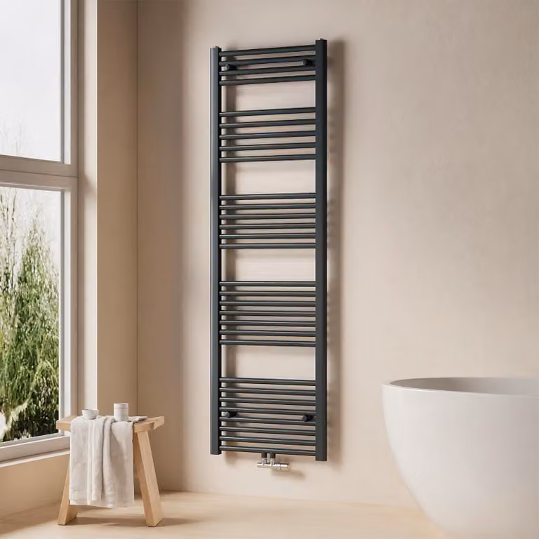 EMKE radiatore bagno radiatore asciugamani 50x160cm 654 Watt antracite attacco centrale riscaldamento senza elemento riscaldante