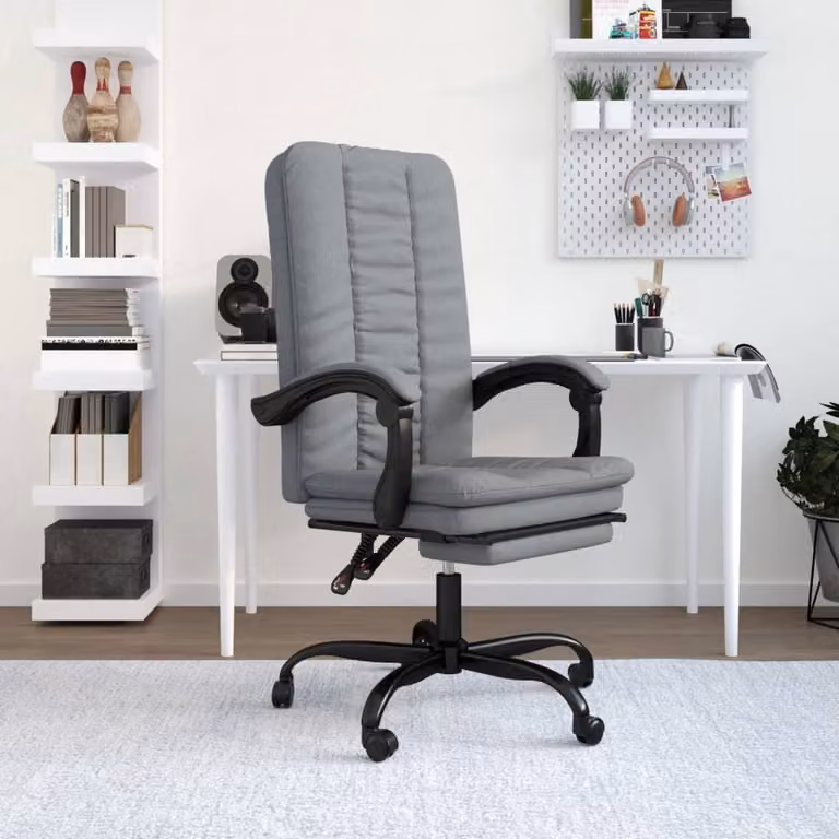 The Living Store Sedia da ufficio con funzione reclinabile Tessuto grigio chiaro