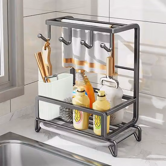 Organizer per attrezzi da giardino Grijser con vaschetta di raccolta rimovibile, porta-attrezzi da giardino con portasciugamani e porta-spazzole per piatti