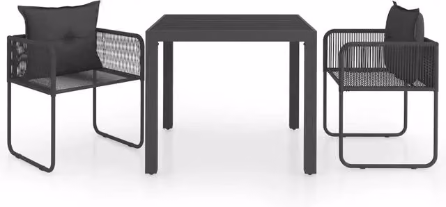 Set da Pranzo da Giardino 3 pz | Set Salotto da Giardino in Rattan PVC Nero