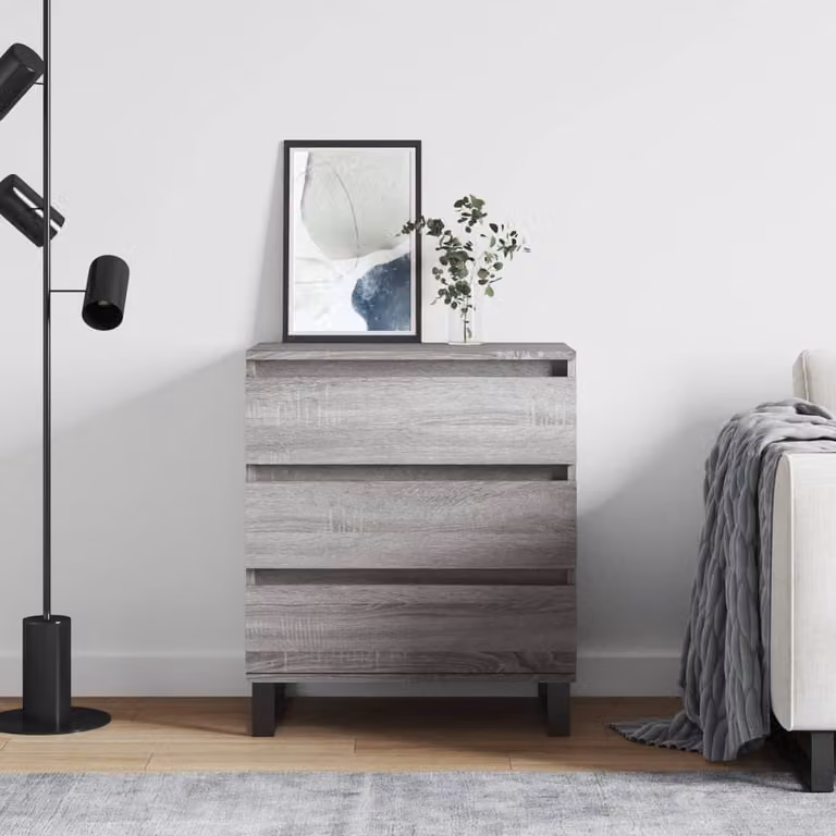 Credenza moderna vidaXL in legno multistrato e metallo, colore Grigio Sonoma, L 60 cm x P 35 cm x H 70 cm