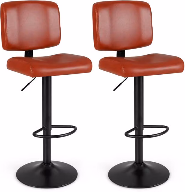 Set di 2 sgabelli da bar Design Mania girevoli a 360 gradi con seduta imbottita in ecopelle rossa e poggiapiedi in metallo