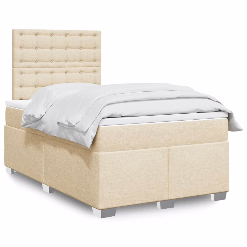 vidaXL Letto Ibrido con Materasso in Tessuto Beige e Bianco, L/P/H: 120 x 200 cm