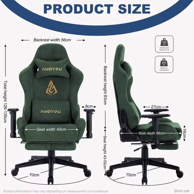Sedia da Gaming ANDYOU Verde con Poggiapiedi Regolabile, Schienale Imbottito e Ruote per Casa e Ufficio – 1