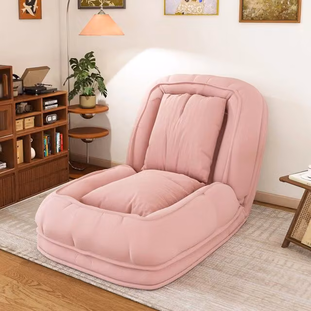 Divano letto ergonomico pieghevole OKWISH con schienale a 5 posizioni e 2 cuscini in tessuto corduroy rosa