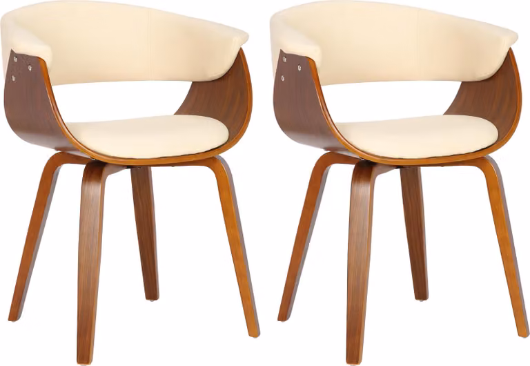 Sedia Bruce - (SET 2 pz) Pelle finta, gambe in legno di noce - Crema