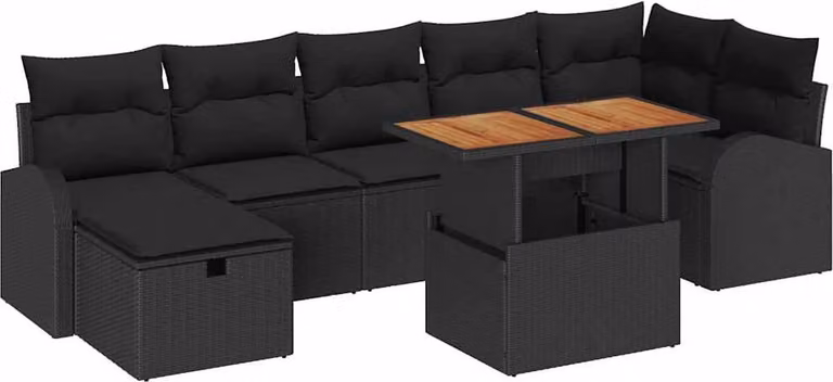 Set Divano da Giardino 8 pcs Nero polyrattan