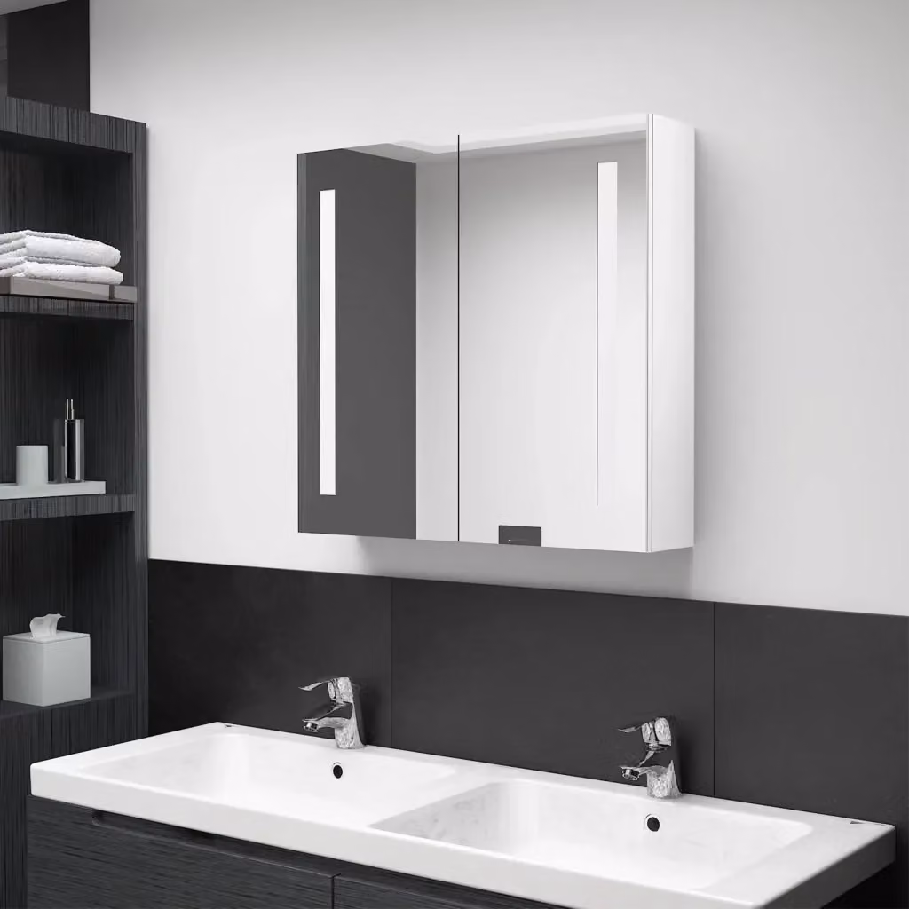 Armadietto da bagno moderno DESIGN IN con specchio e illuminazione LED bianco lucido L: 62 cm, H: 60 cm, P: 14 cm – 2